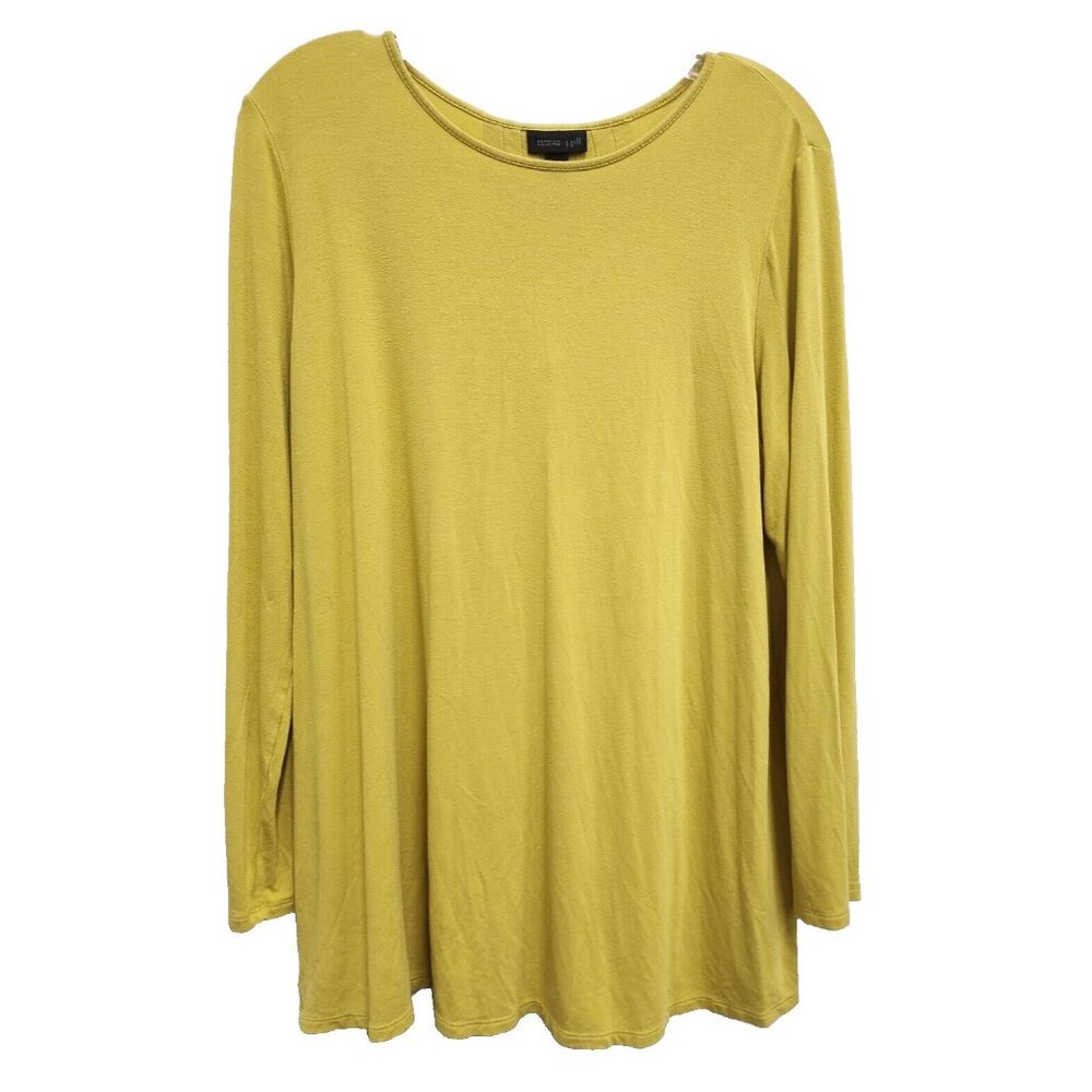 J.Jill Womens Tunic Top Petite Medium Yellow Pleated Back Long Sleeve Minimalist
